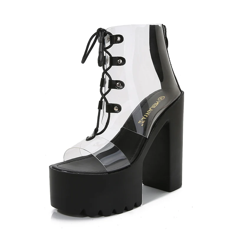 Crystal Shoes Transparent Waterproof Platform16cm Htian High High Heel Cool Slippers Super Stable Thick Heel Wedding Night Shoes