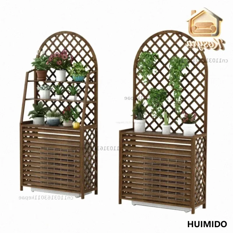 Air Conditioning External Unit Rack Balcony Flower Stand with Hanging Vines,Outdoor Garden Plant Shelf, Functional Garden Stand.