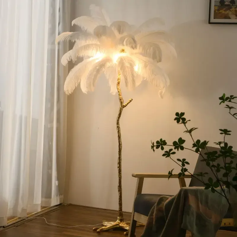 Luxury Ostrich Feather Stand Lamp Modern Bedside Home for 35pcs Led Floor Light