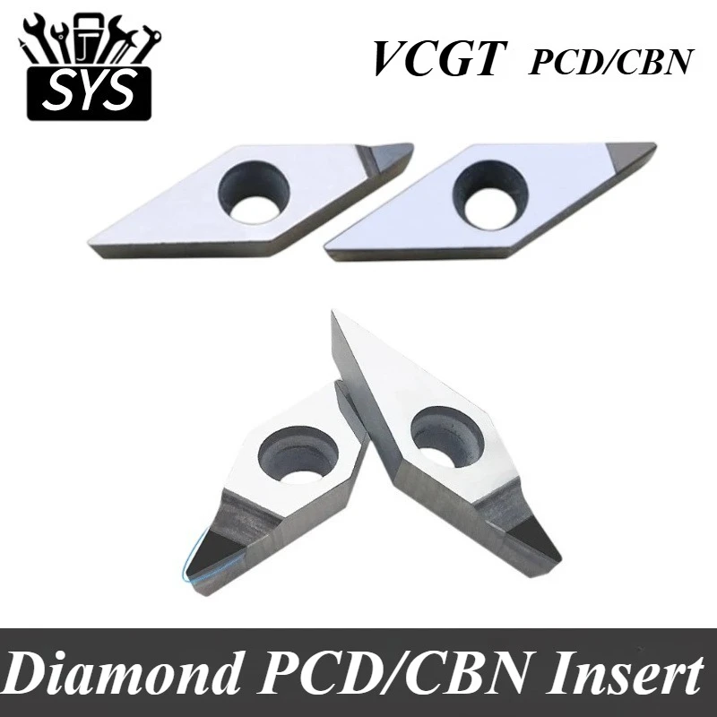 

1PSC Алмазная вставка PCD VCGT110302 VCGT160402 VCGT160404 VCGT160408 Торцевая фреза из алюминиевого сплава Твердосплавный токарный станок с ЧПУ CBN