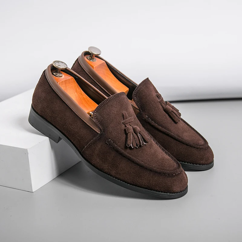 Men's Leather Tassel Loafers Slip on Casual Shoes Comfortable Male Moccasins Breathable Business Shoes Low Heel Walking Shoes