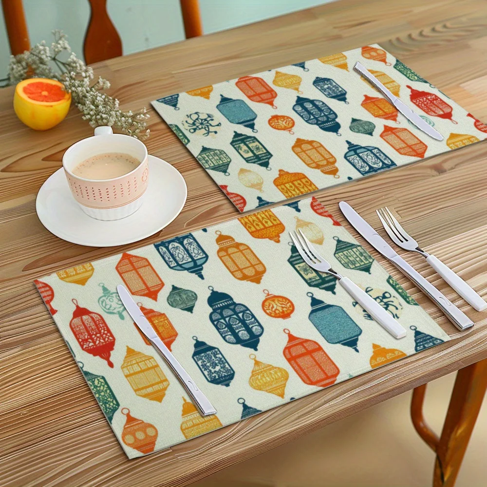 1PC Ramadan Lantern Print Placemats - Rectangular Machine Washable Table Mats for Ramadan & Eid Home Decor