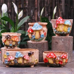 Garden Personality Mushroom Stoneware Succulent Flower Pot Living Room Decoration Planter Vintage Handicrafts Bonsai Pots