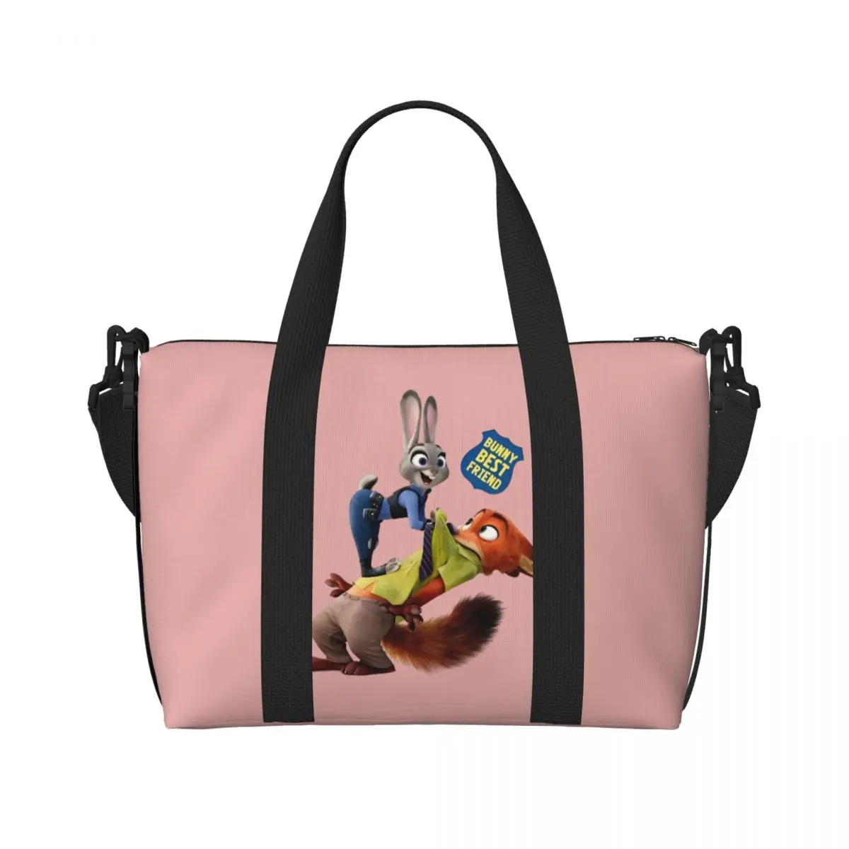 

Custom Zootopia Beach Tote Bag Women Judy and Nick Big Compartment Beach Gym Travel Bags