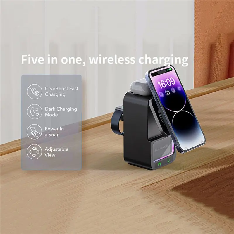 B63B-15W 5 In 1 Magnetic Night Lights Bluetooth Speaker For Iwatch Fast Charging Dock Station