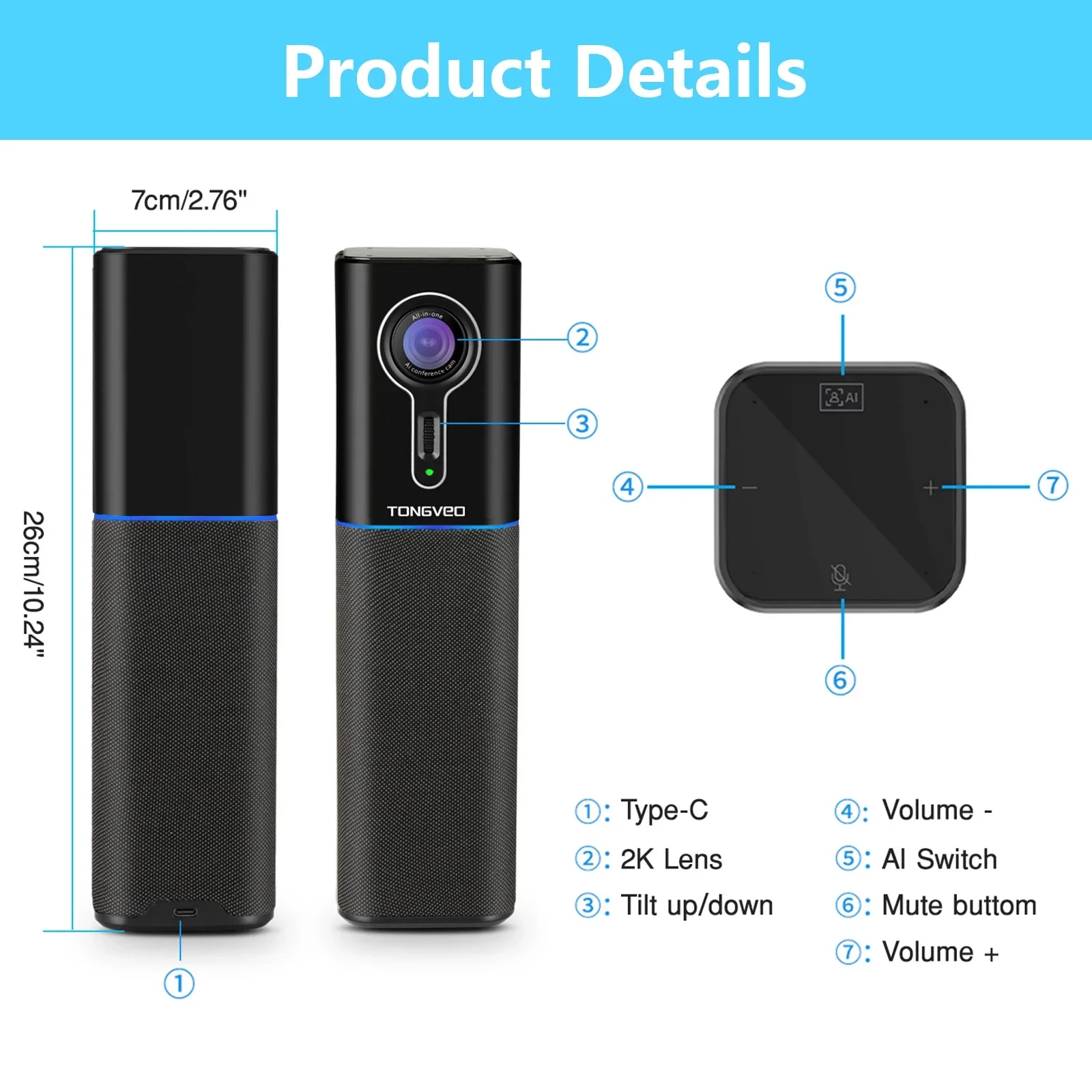 New Conference Equipment All In One USB 2K Conference Webcam AI Face Detection Video Cam With Built-in Microphone And Speakerpho