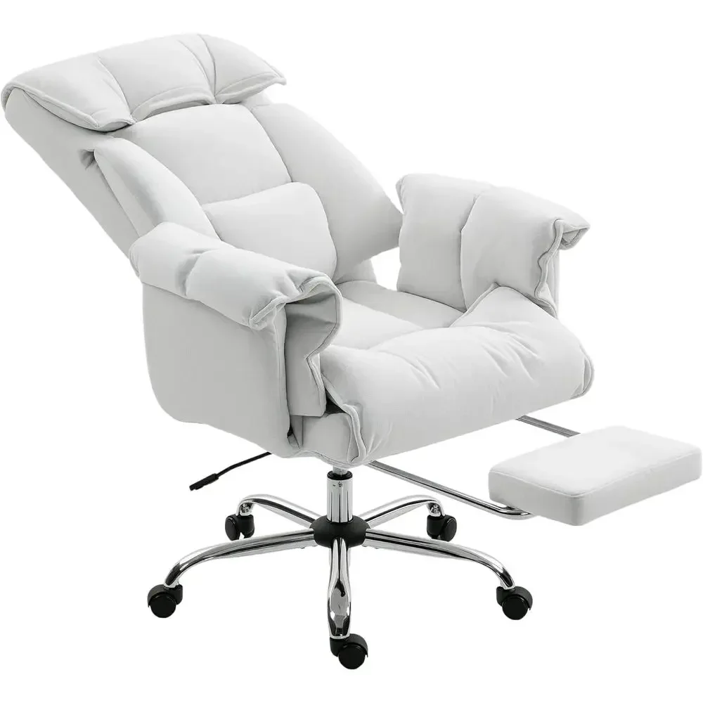 Ergonomic Swivel Desk Chair with Footrest, Reclining High-Back, Padded Seat & Arms, Adjustable Height, Cream
