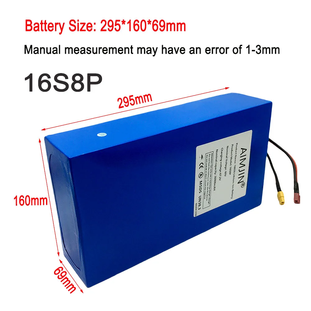16S8P 60V 30Ah Lithium Battery 67.2V High Power 3000W Battery Pack with Built-in BMS for Electric Motorcycle