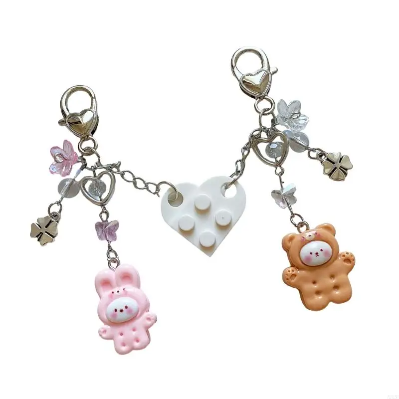 A52E Cute Brick Heart Designs Keychain Delicate Matching Animal Heart Keychains with Cute Brick Designs For Couples