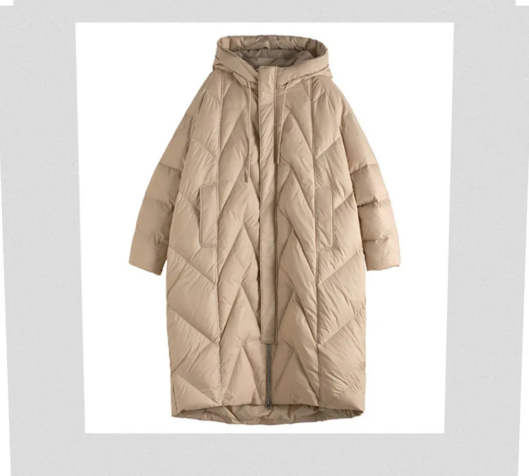 Schinteon Women 90% White Duck Down Long Jacket with Hood Casual Loose Over Size Winter Warm Outwear High Quality 2026 New