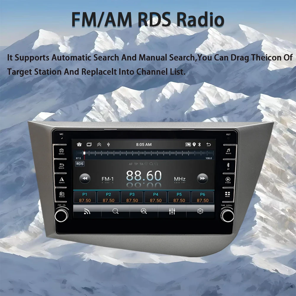 ل سيات ليون MK2(2005-2012) 8 بوصة شاشة راديو السيارة أندرويد 13 اللاسلكية Carplay الوسائط المتعددة مشغل فيديو لتحديد المواقع والملاحة