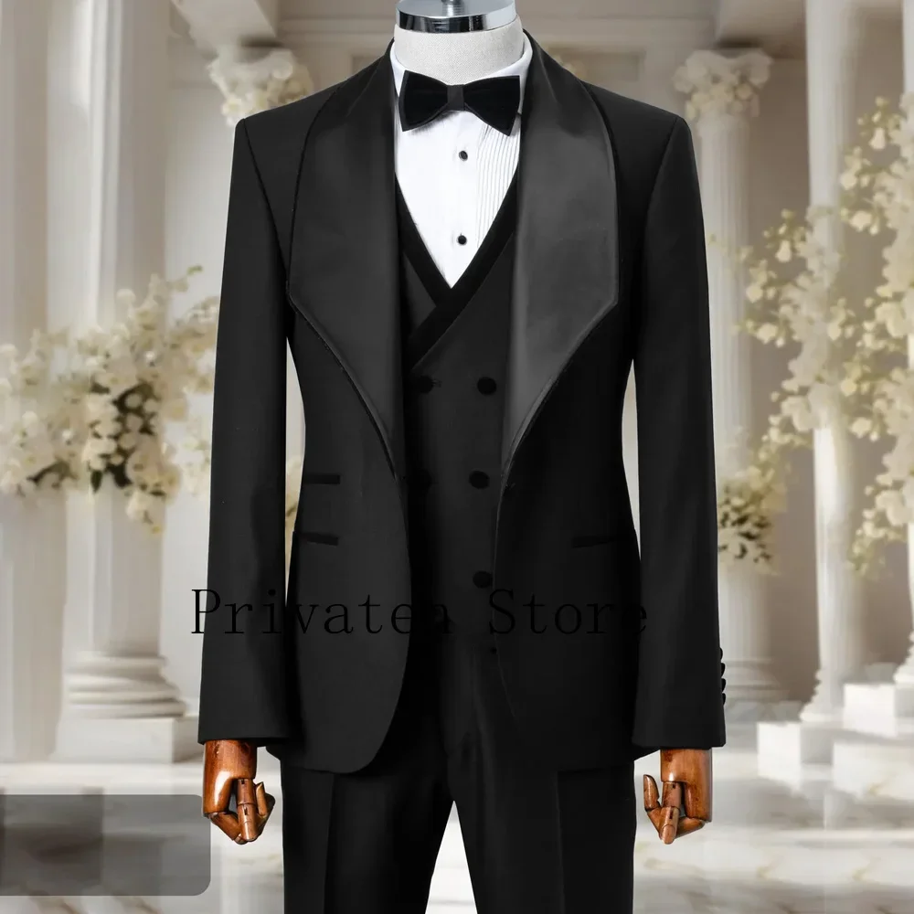

Luxury Full Men's Suit 3 Pieces Men's Three-piece Suit With Large Lapel Fashion Suits Elegant Clothes Man Wedding Suits ، Mens