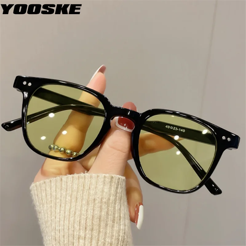 YOOSKE Brand Small Square Sunglasses for Men Vintage Clear Yellow Sun Glasses Women Gradient Shades UV400 Outdoor Goggles