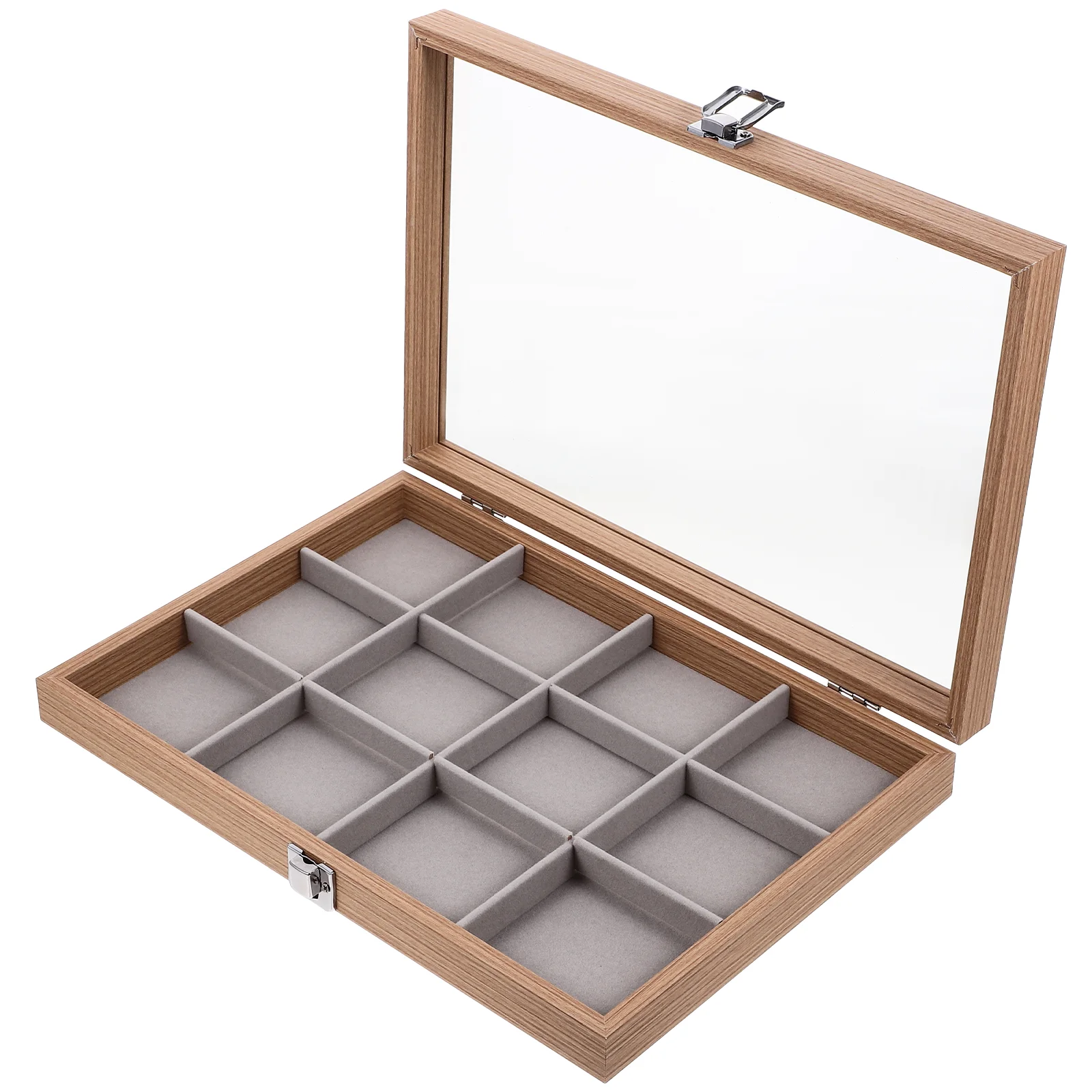 Brooch Storage Box Jewelry Holder Clear Lid Organizer Photo Frame Case Wooden Bracelet Show Display