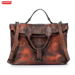 Printed Documentary Bag Women Handbags Handmade Suede Genuine Leather Diagonal Shoulder Bag Female Retro Leather Messenger Bags