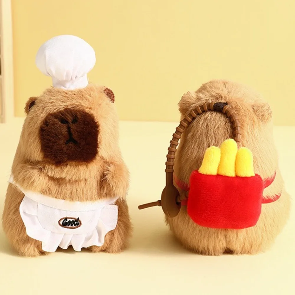 Cook Capybara Plush Pendant Croissant French Fries Capybara Plush Keyring Food Lovely Capybara Plushie Doll Backpack Charm