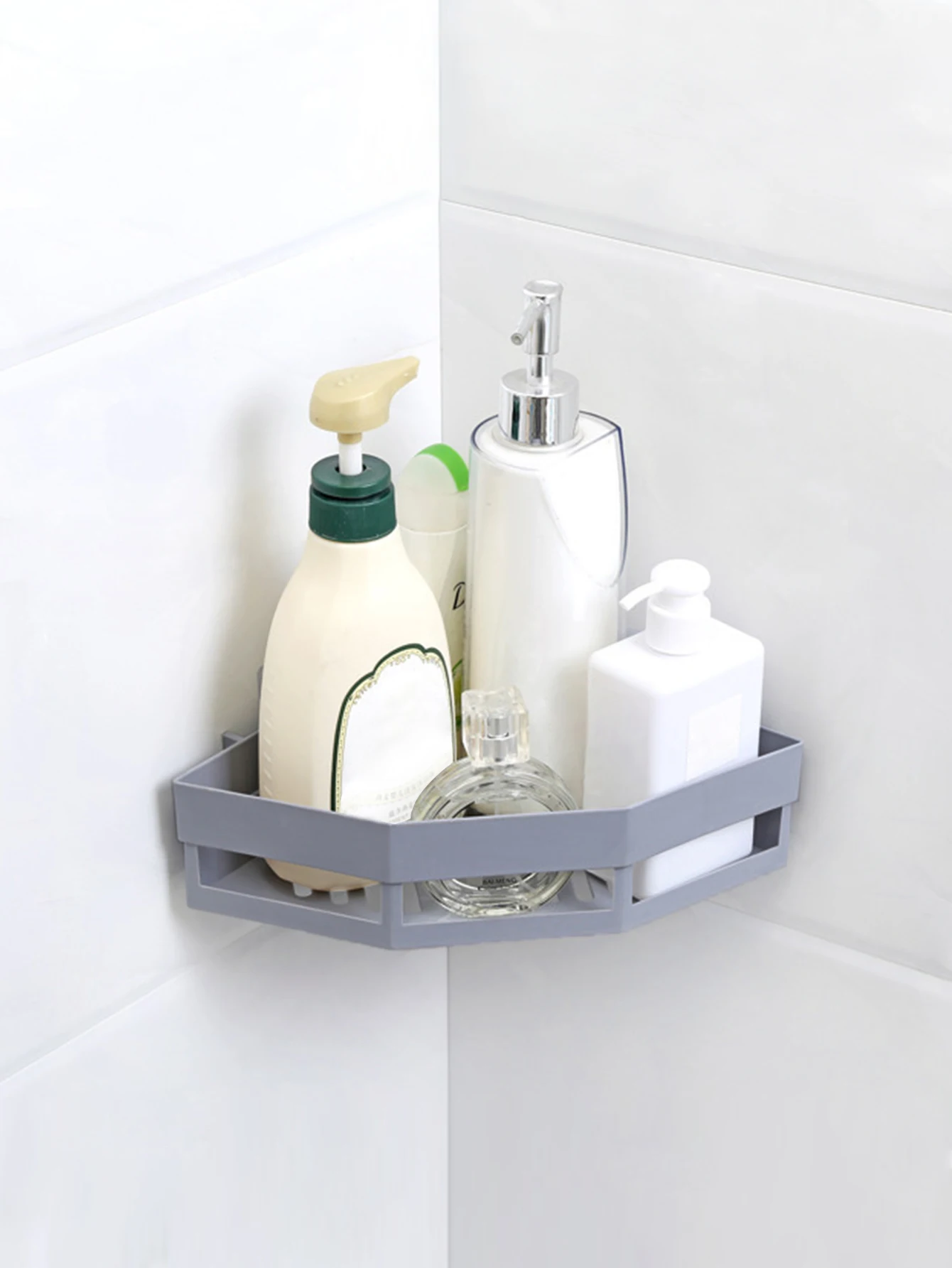 1PC PP Triangular Storage Rack, Wall Mounted Wall, Bathroom Corner Organizing Storage Box, Wash Basin，Adhesive Type