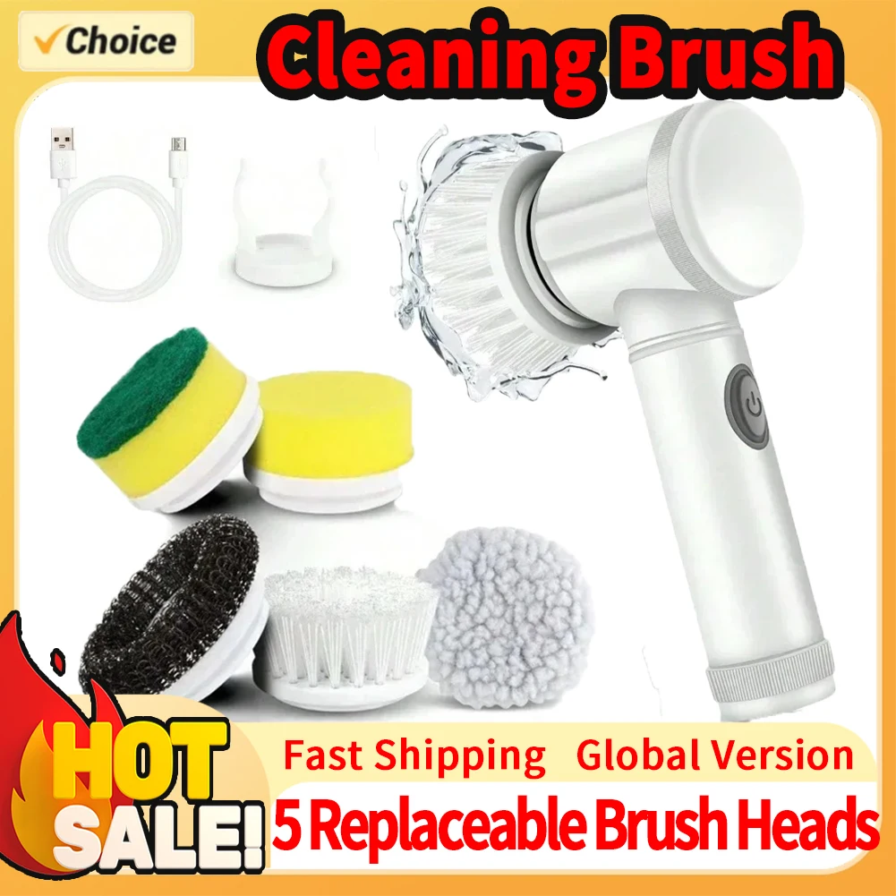 Electric Cleaning Brush Spin Handheld 5in1 2024 New With 5 Replaceable Heads Cordless Wireless Scrubber for Kitchen Bathroom