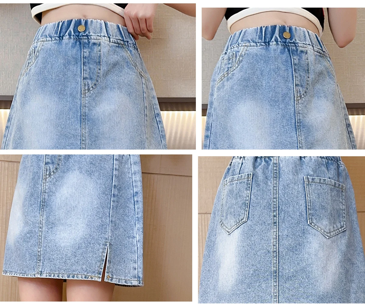 Summer girl fashion loose solid color breathable half skirt denim skirt A-line skirt 4-10 years old