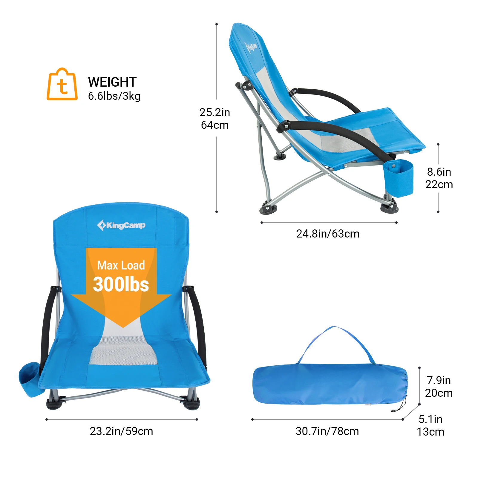 KingCamp Folding Backpack Beach Chair ,Sturdy And Lightweight High Back Camping Chair For Outdoor Sand