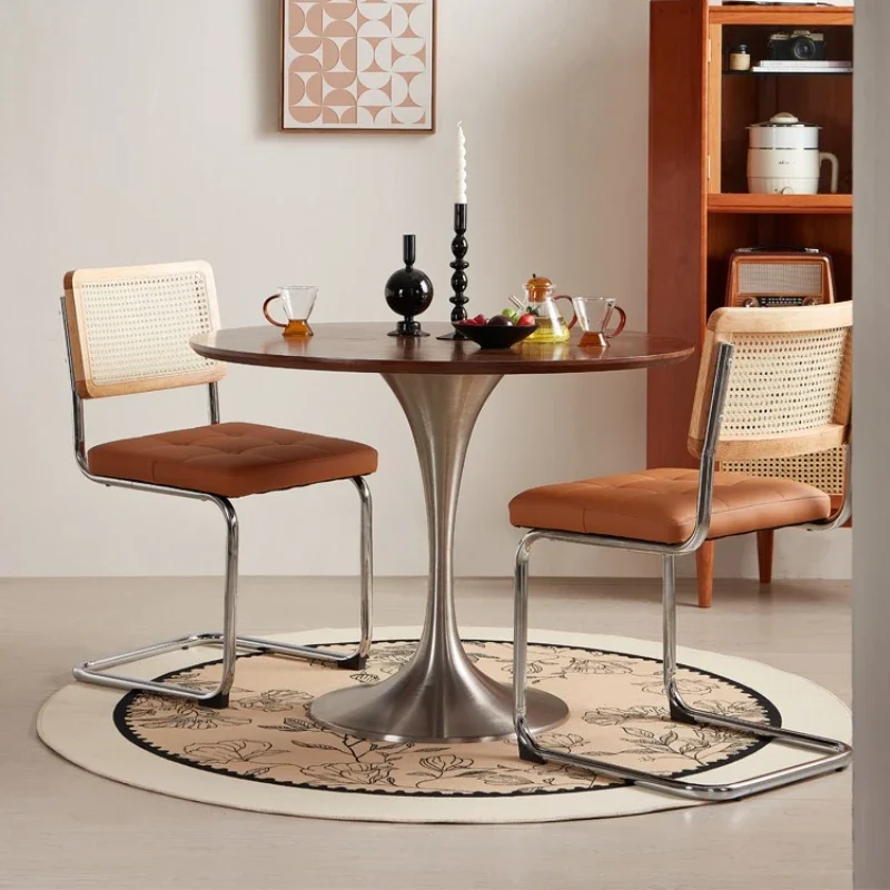 Home antique retro small apartment table, stainless steel round table