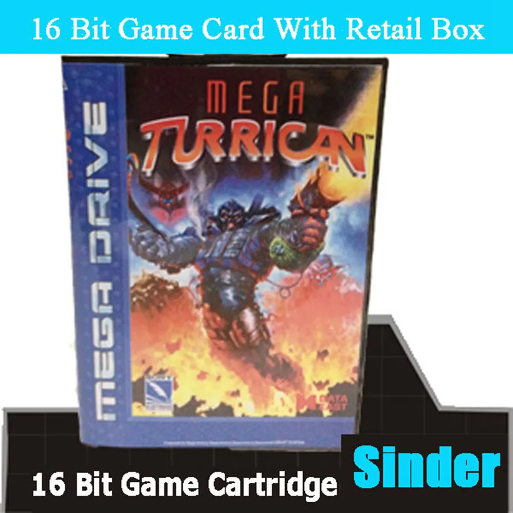 Mega Turrican 16Bit Md Game Cartridge With Eur Box For Sega Megadrive Genesis Systems-image
