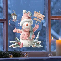 Pink Clothes Snowman Wall Sticker Christmas Glass Windows Decor Mural For Home Decoration Self-adhesive Festival New Year Decals