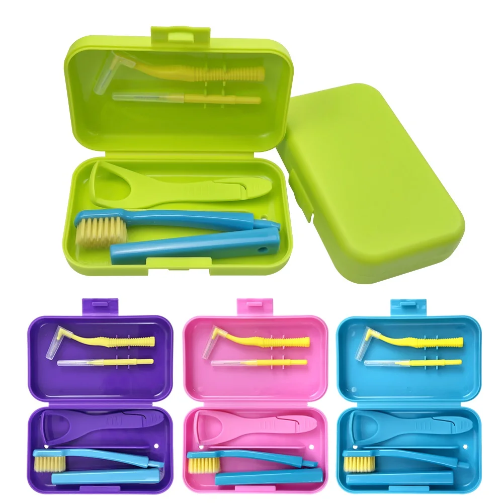 Caja de cepillo de dientes portátil, kits de herramientas de higiene bucal de ortodoncia, cepillo Interdental, raspador de lengua, cepillo de dientes de viaje, blanqueamiento Dental