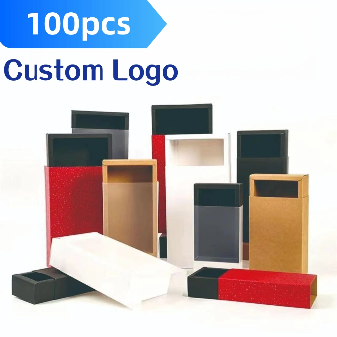 100pcs Personalized Kraft Paper Box Slide Drawer Cardboard Gift Box Custom Logo Candy Jewelry Packaging Box Include Printing Fee