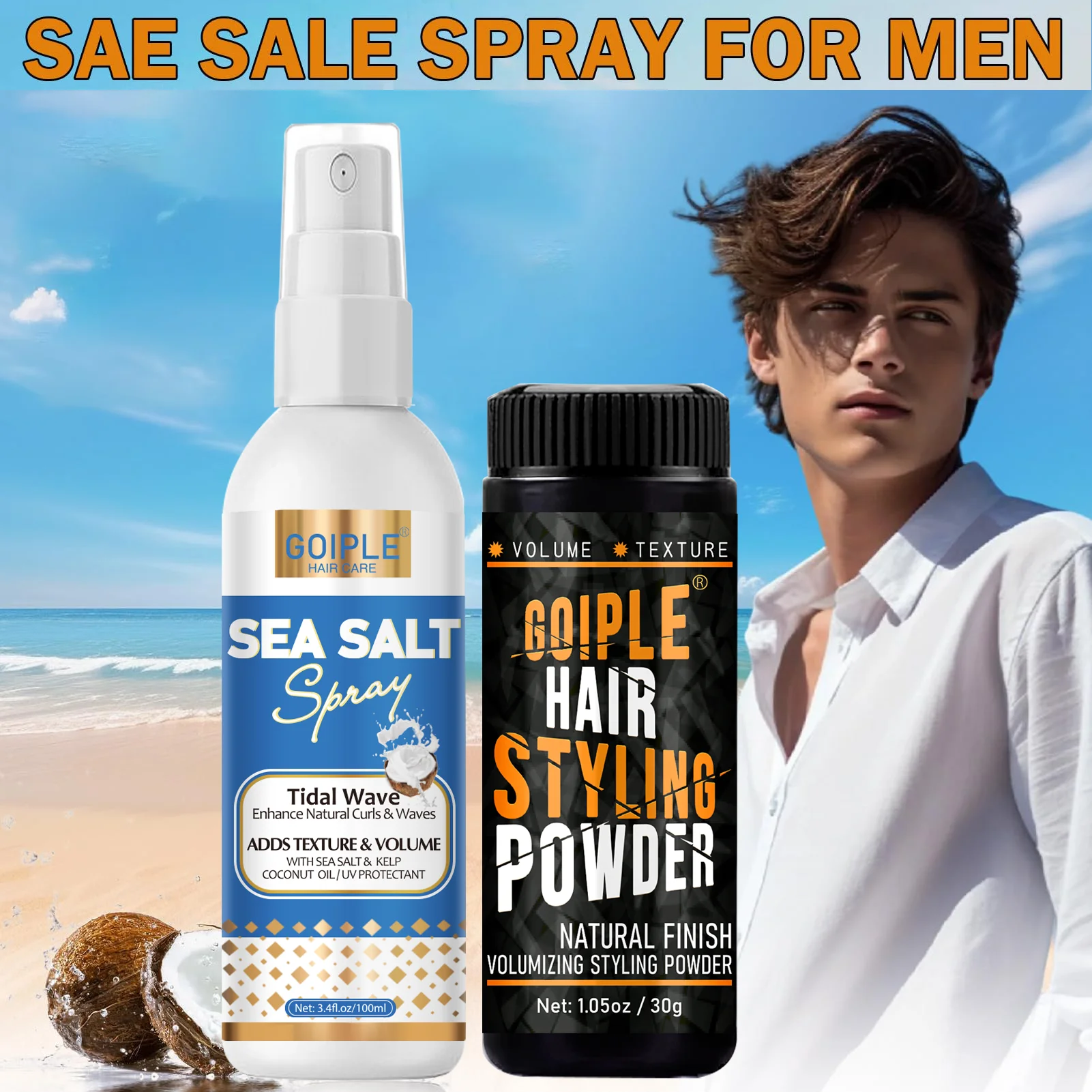 

Men's Natural Sea Salt Spray Fluffy Hair Powder Instant Texture Volume Hair Styling Powder Long-Lasting Hold Spray for Hairstyle