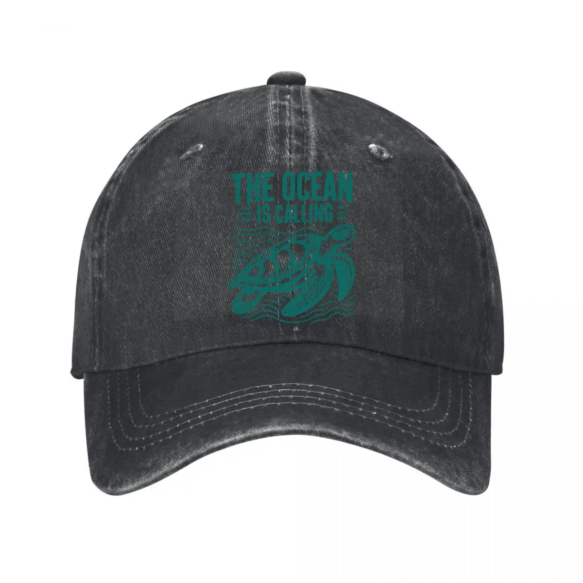 The Ocean Is Calling Sea Turtle Ocean Wave Graphic Washed Baseball Cap Outdoor Hat