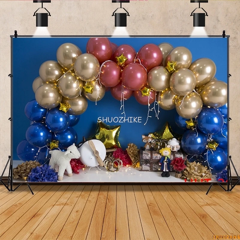 SHUOZHIKE Personalized Decoration Colorful Balloon Illustration Background Newborn Baby Birthday Photography Backdrops  FSS-1