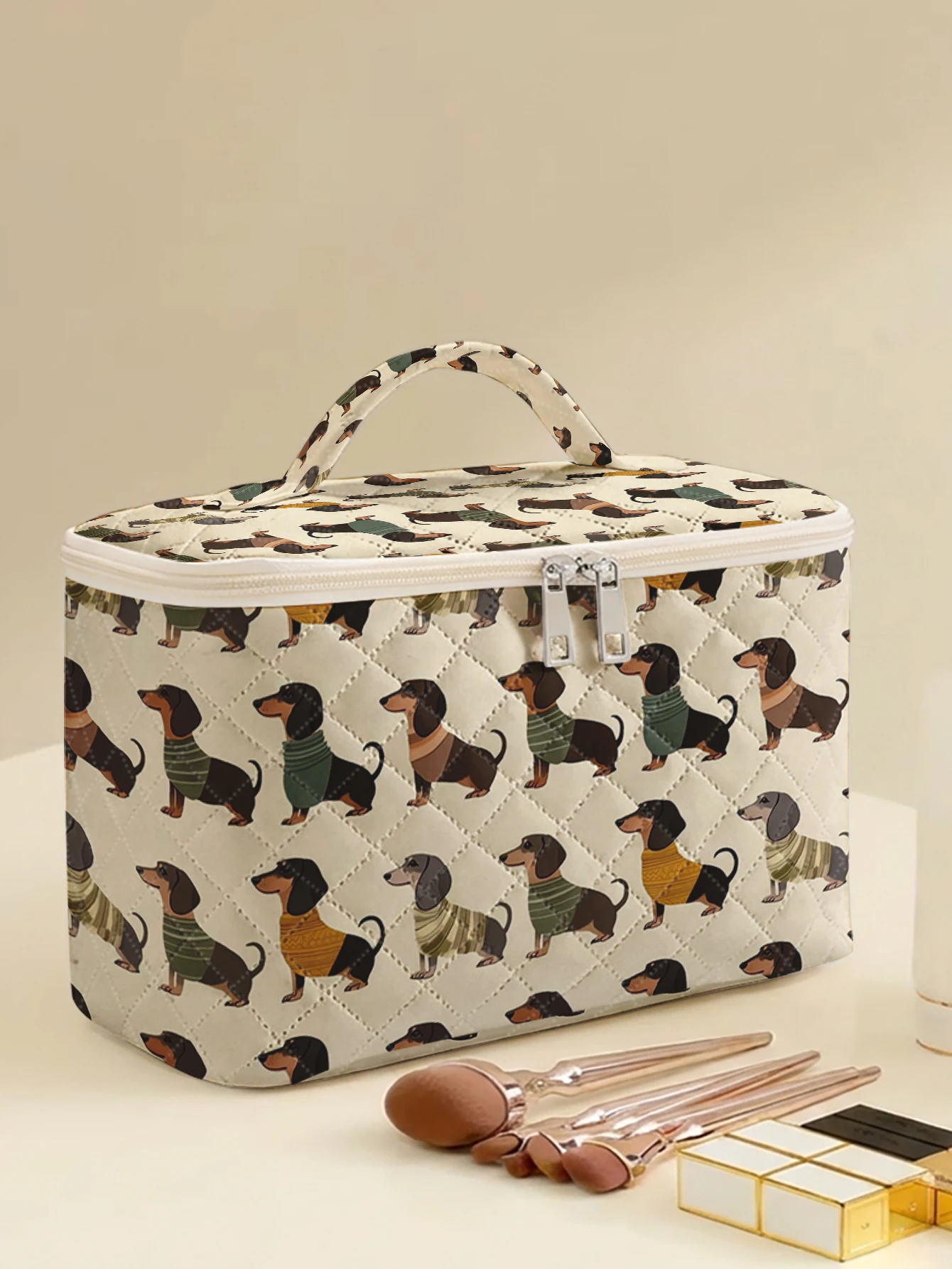 1pc, Portable travel cosmetics with dog patterns, large capacity travel storage bag, cute and stylish makeup bag