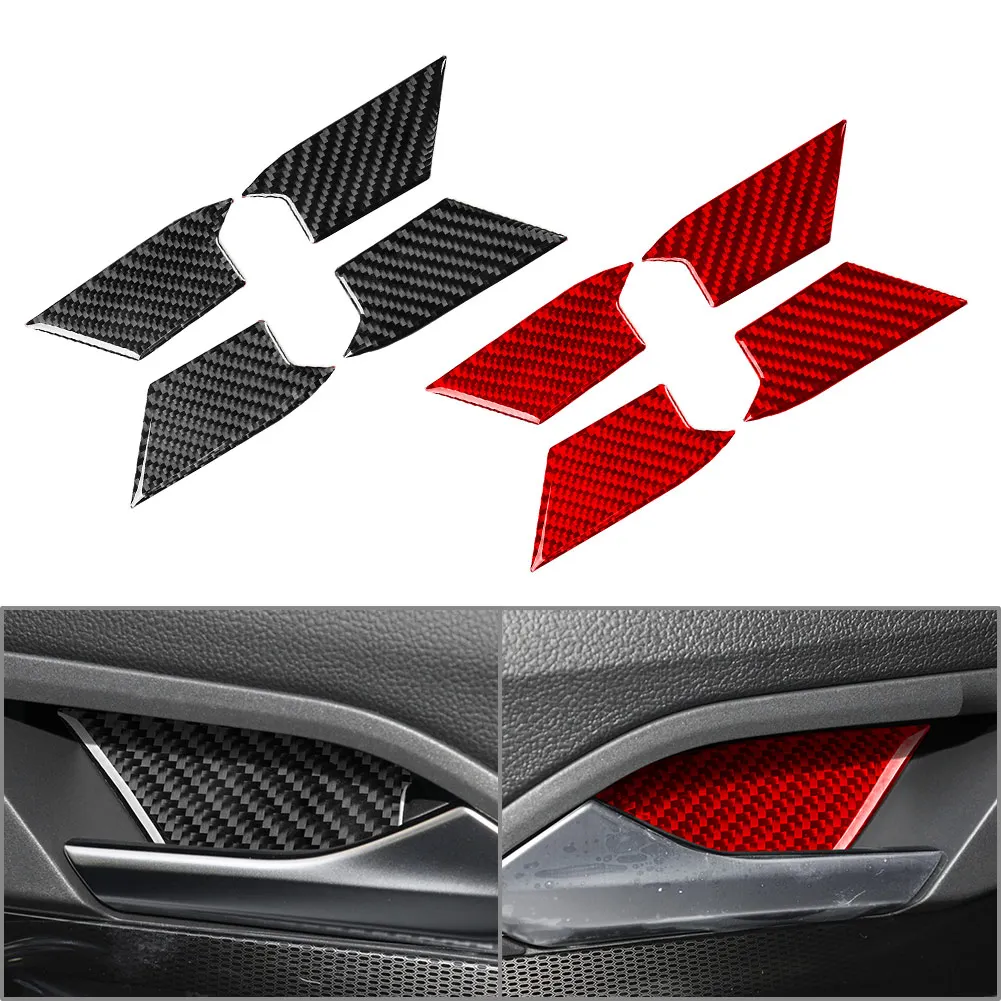 4 Pcs Black/Red Carbon Fiber Door Handle Bowl Cover Trim For VW Golf 8 MK8 2021 2022 2023 Car Interior Accessories