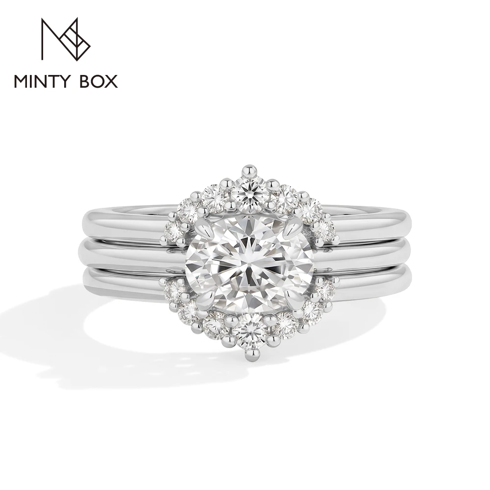 Mintybox Brilliant Cut 1.5CT Oval Moissanite Ring for Women S925 Silver Stackable Rings Luxury Wedding Bridal Sets Jewelry Gifts