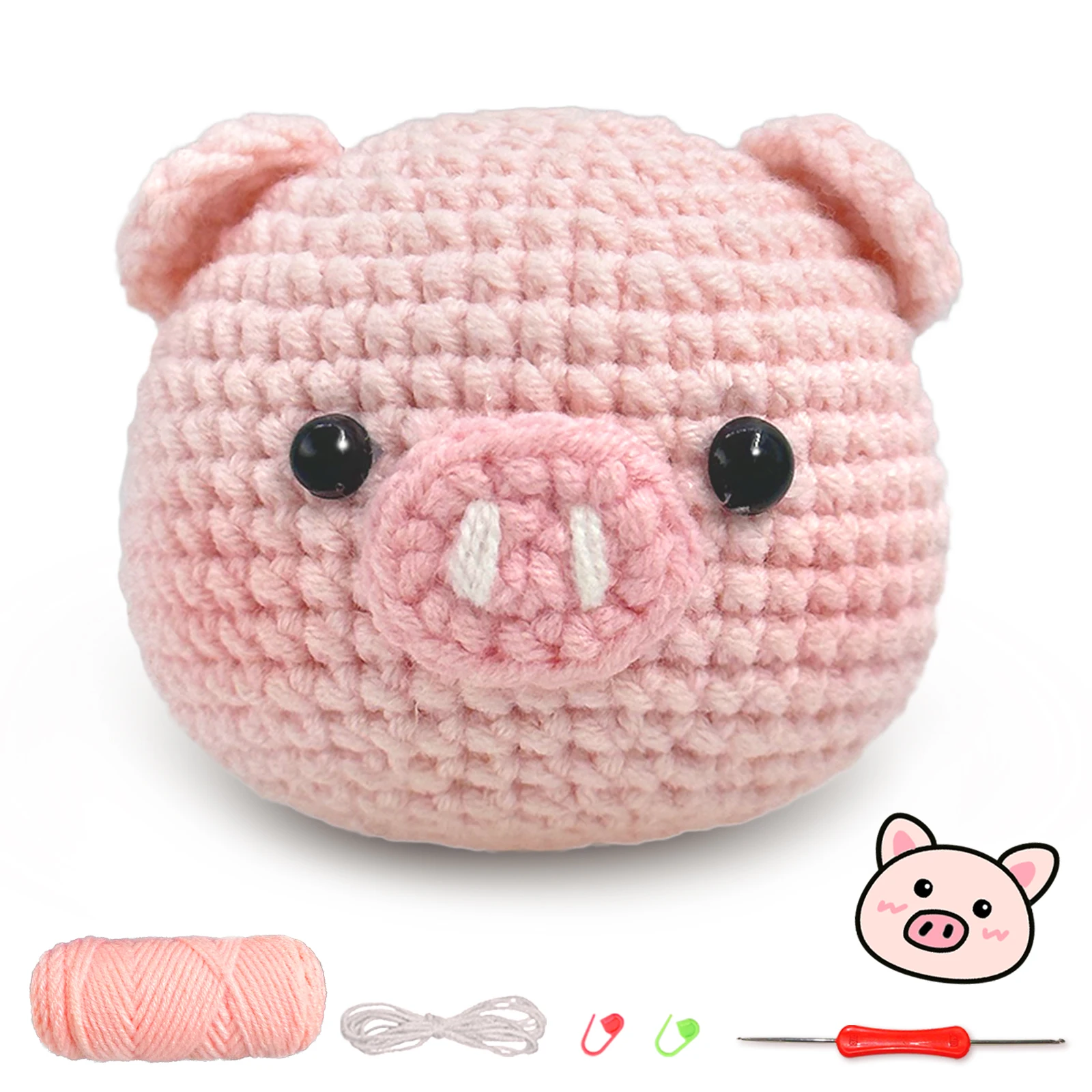YAMAXIN 1PC Pig Crochet Set for Beginners,Include Step-by-Step Video Tutorials(Accessories In Random Color)