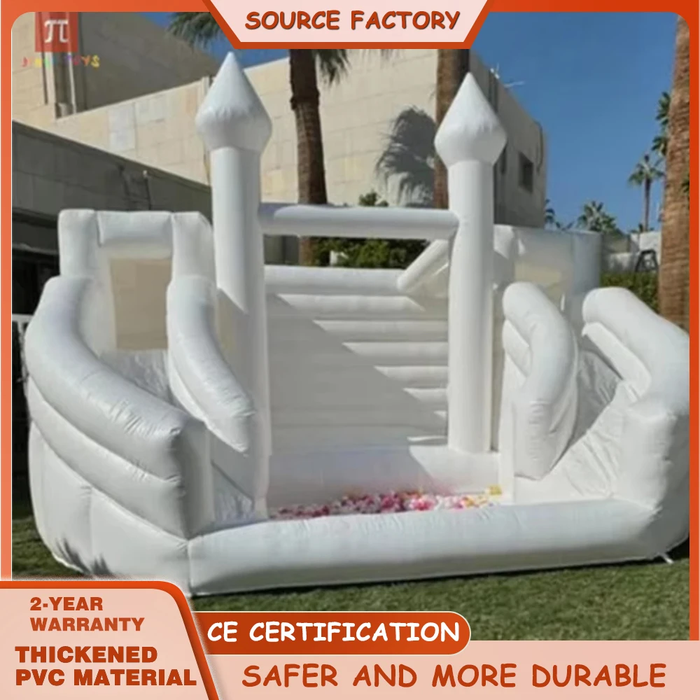 

Белый надувной замок из ПВХ с фен, идеально подходит для детских надувных замков с шариковой горкой, дней рождения и свадьбы.