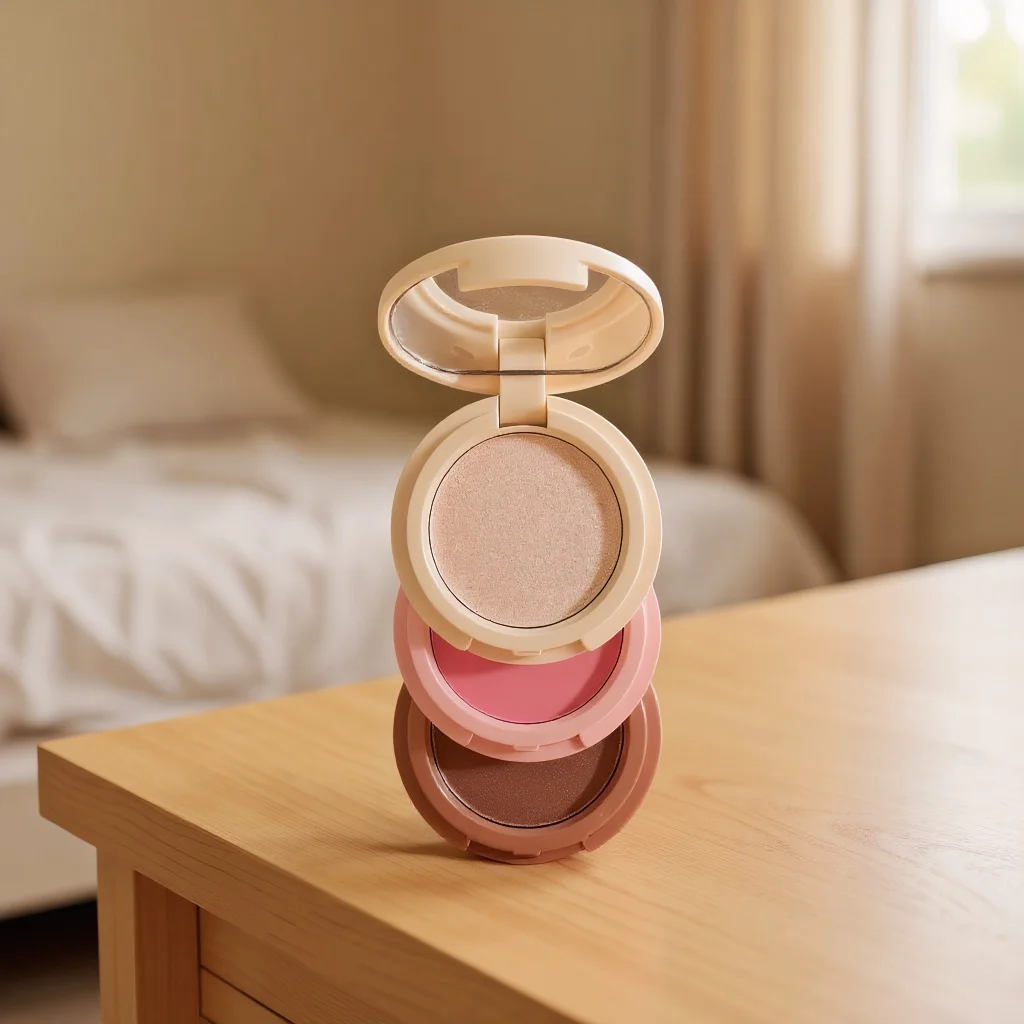 All-in-One Beginner's Face Shimmer Kit: Easy 3-in-1 Highlighter, Contour Powder & Blush Palette