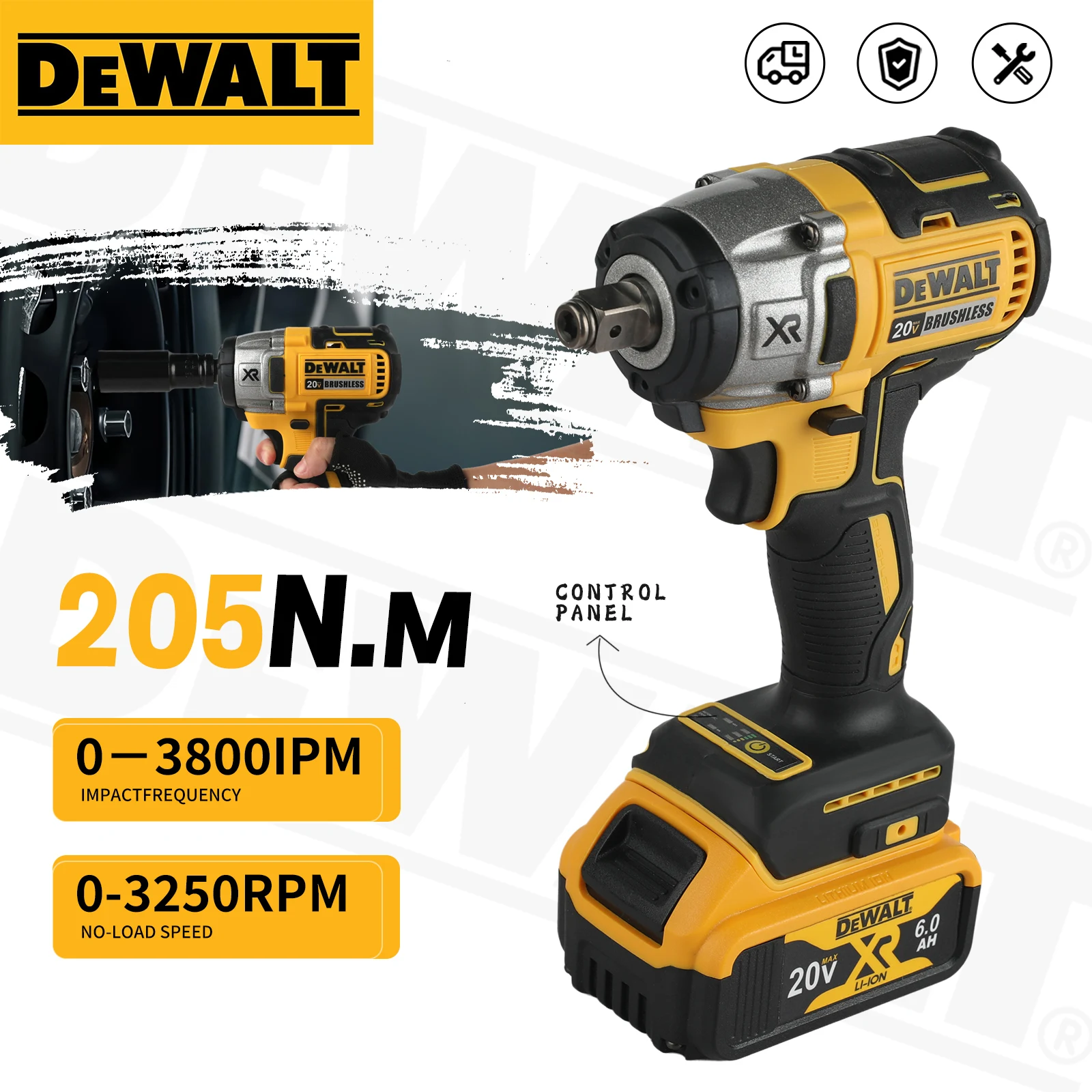 

DEWALT DCF880 20V Brushless Impact Wrench 205N.m Torque 0-3800ipm 6.0Ah Battery for Hardware Repair & Furniture Assembly