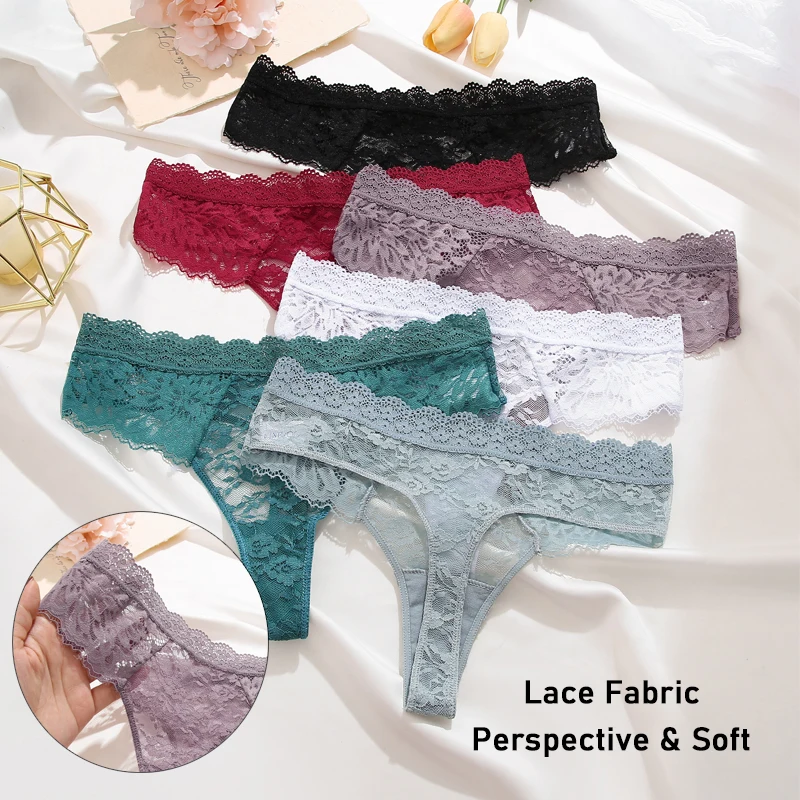 3PCS/Set Women Sexy Lace Panties Low Rise G-String Thongs Perspective Breathable Underwear For Female Transparent Soft Lingerie