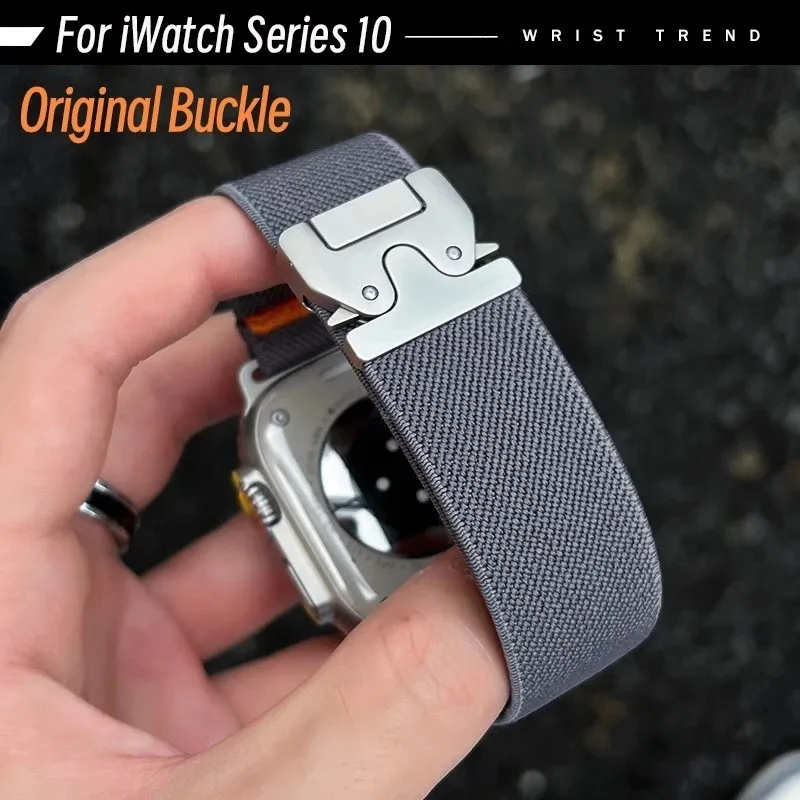 

Stretchy Nylon Strap for Apple Watch Series 11 10 Ultra 3 2 49mm 46mm 42mm Band with Metal Buckle for Series 9 8 7 SE 3 44 40mm