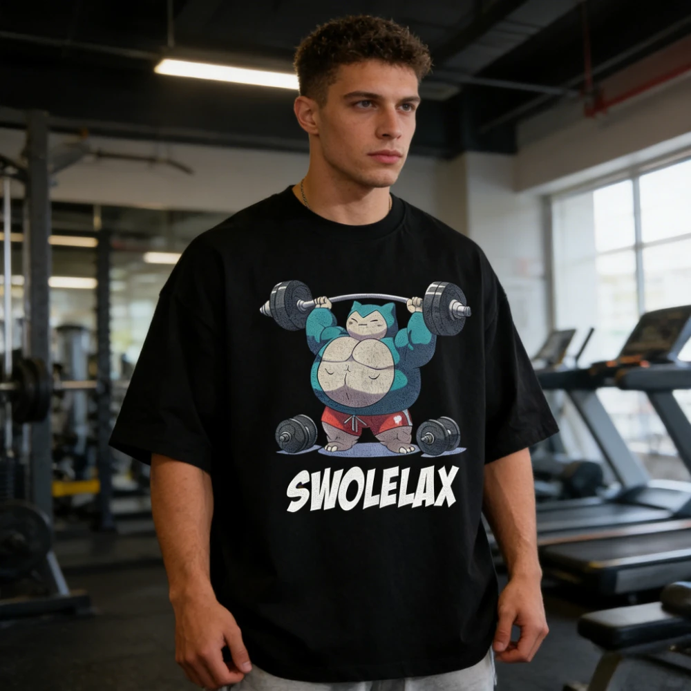 2026 Heißer Verkauf Herren T-Shirt Swolelax Muskel-Gym-Print Kurzarm-Shirt Lässiges Baumwoll-Oberteil Anime Streetwear Unisex Sommerkleidung