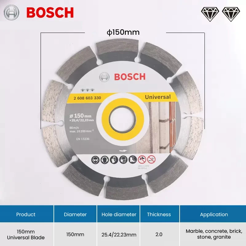 Imagem -05 - Bosch Diamante Corte Disco para Pedra Concreto Reforçado Granito Concreto Grinder Lâmina Diamante Corte Disco para Grinder 150 180