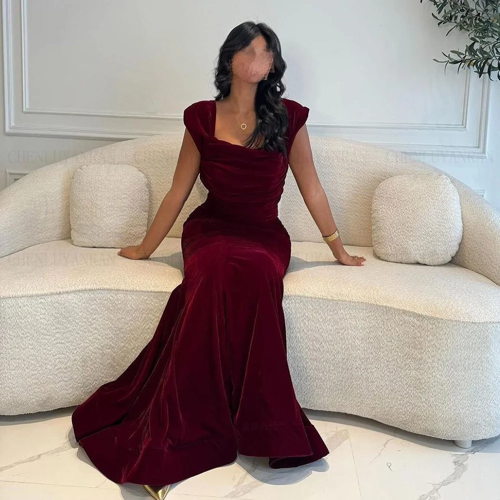 

Burgundy Velour Formal Occasion Dresses 2024 Sleeveless Sexy Ball Gowns Elegant Mermaid Long Evening Party Gown فساتين الحفلات