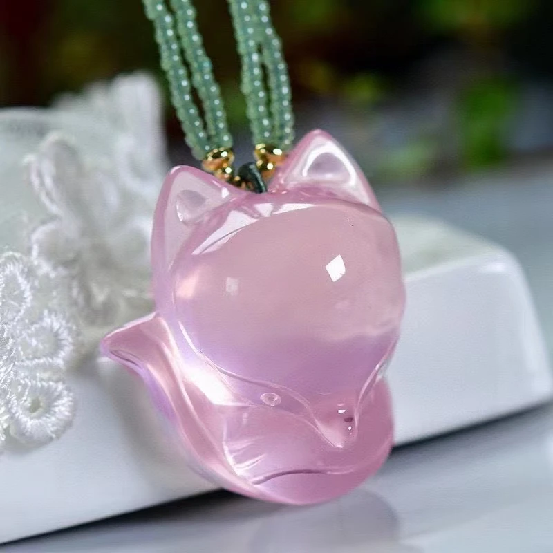 

Natural Rose Quartz Women Pendant Fox Mozambique Necklace 36*31.5*19.6mm Flower Rose Quartz Love Gift Love Crystal Jewelry AAAAA