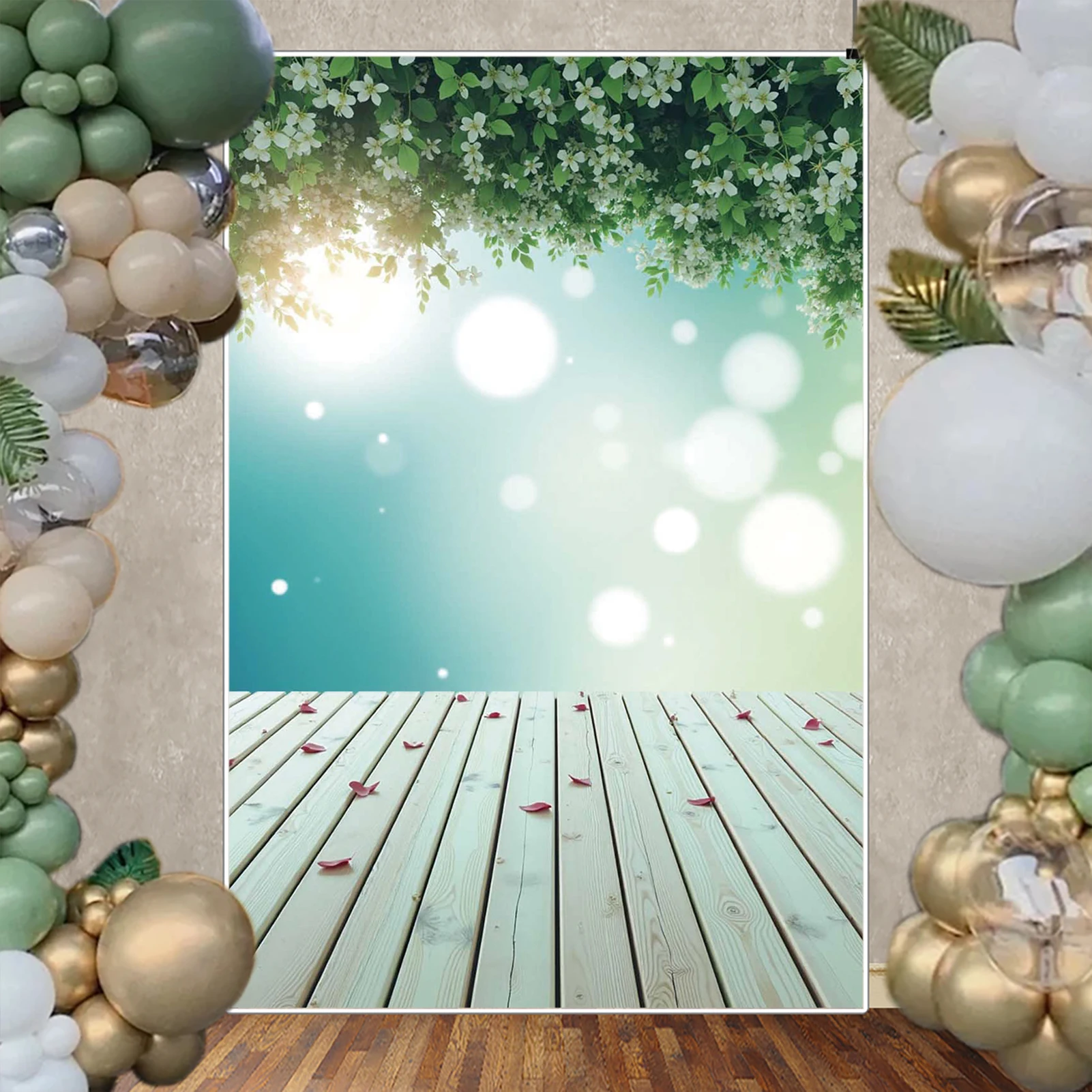 MOON.QG حديقة العشب الأزهار خلفية خشبية استحمام الطفل خلفية التصوير خلفية الذكرى إكسسوارات الحائط المنزلية