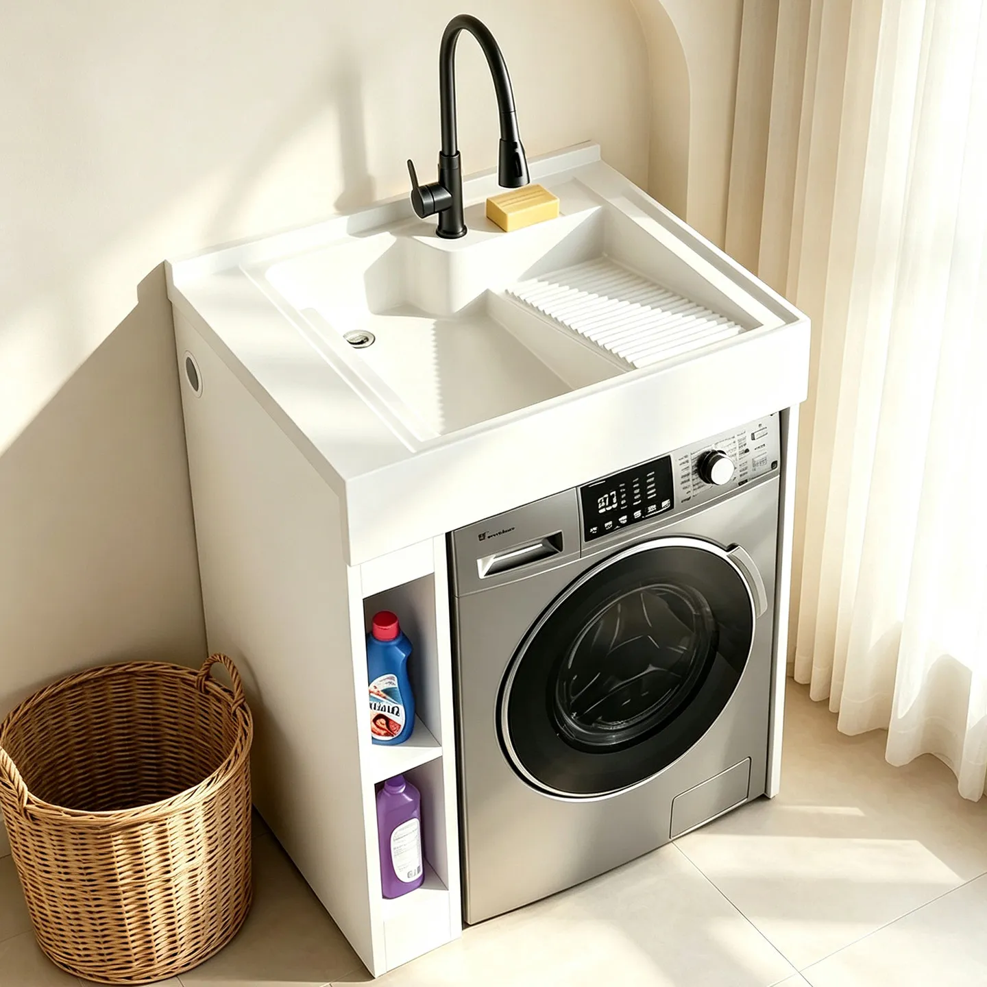 Honeycomb aluminum balcony washing machine cabinet combination quartz stone integrated basin with rubbing board
