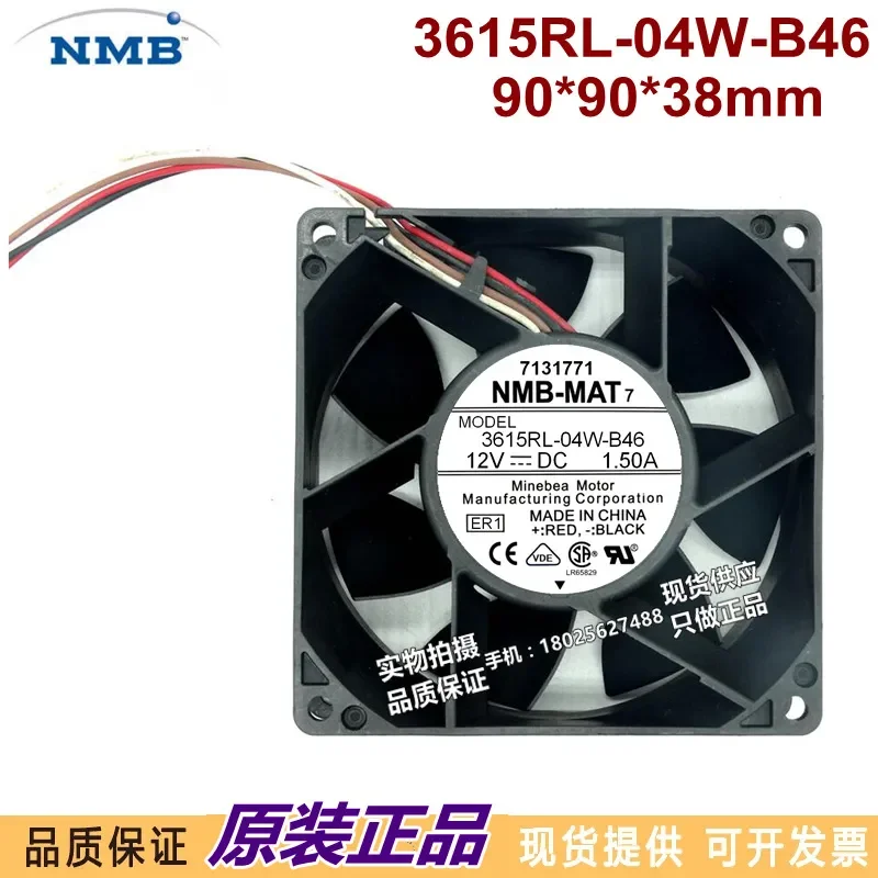 for NMB 3615RL-04W-B46 DC12V 1.5A 9cm Four-Wire Waterproof Cooling Fan Original