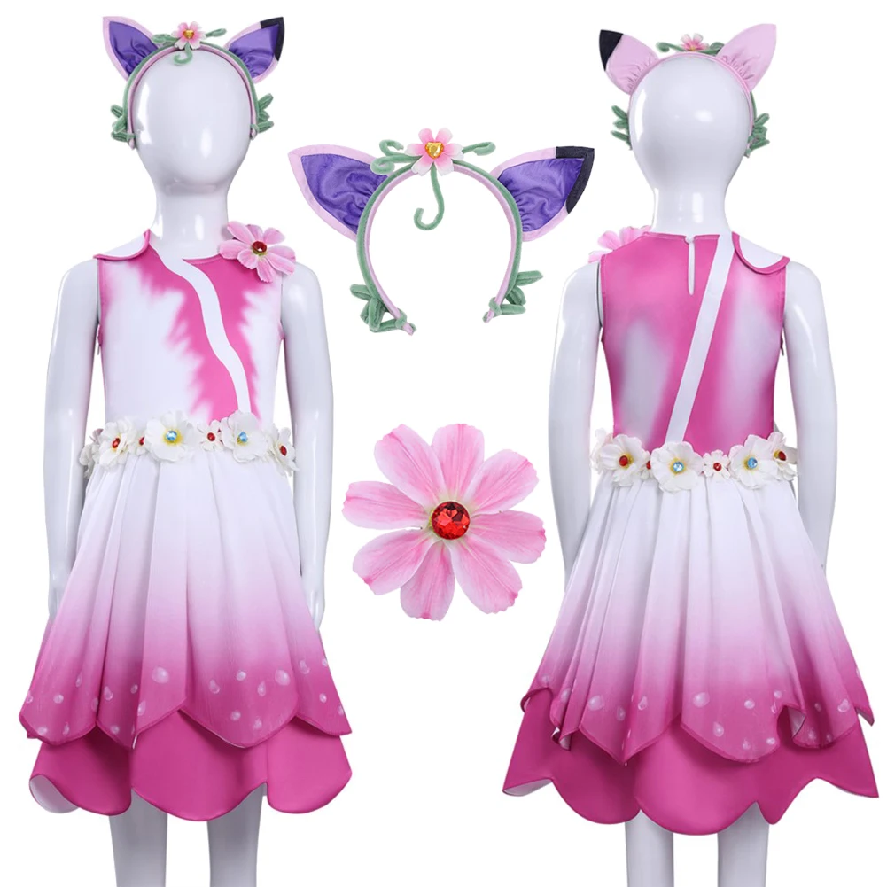 

Movie Dollhouse of Gabby Cosplay Fairy Dress Gabby Roleplay Red Flower Dress Headwear Outfits Kid Girls Halloween Carnival Party