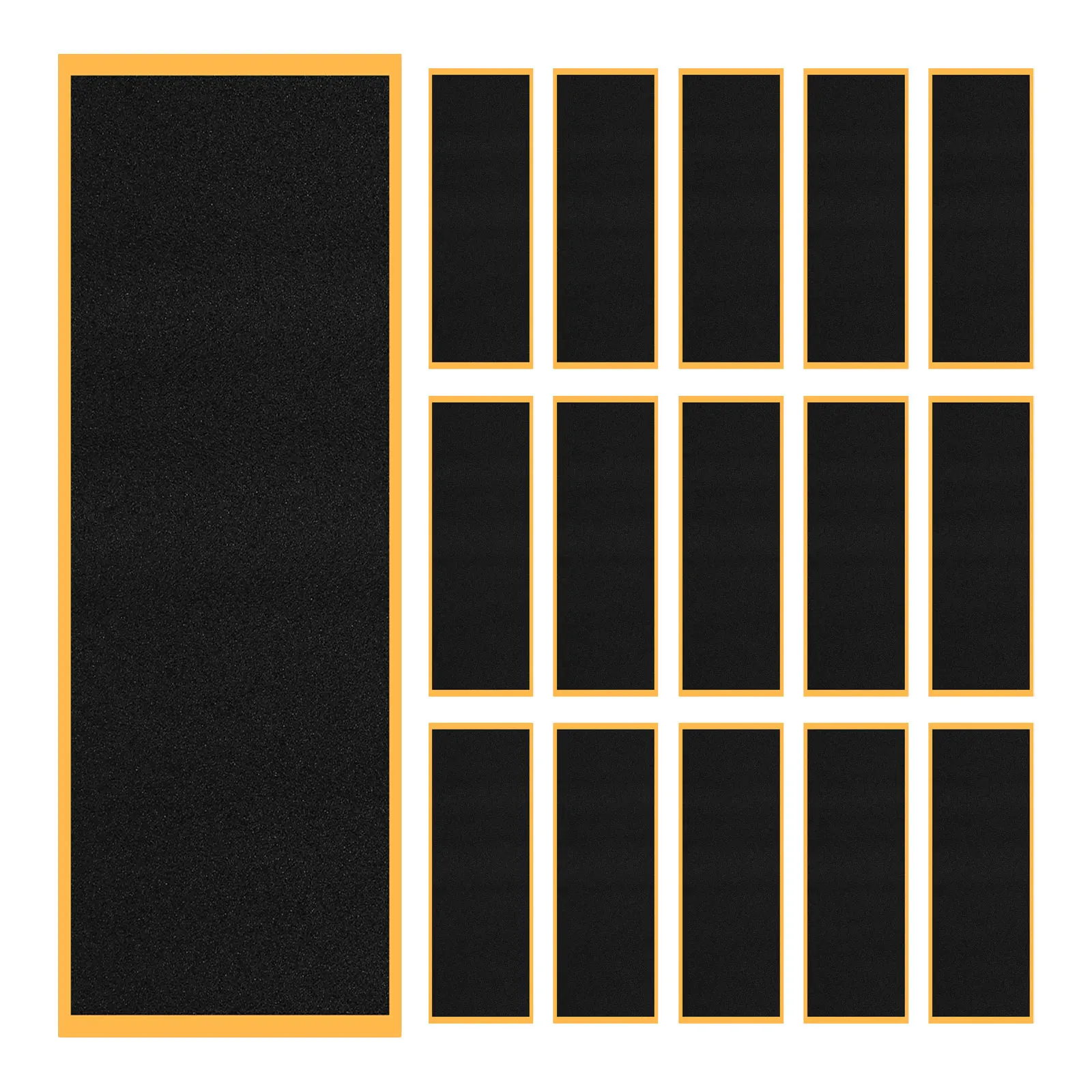 เทปกันลื่นสีดำ 16 ชิ้น: 38 มม. x 110 มม. เทปกาวในตัว - สติกเกอร์กันลื่นแรงเสียดทานสูงสำหรับฟิงเกอร์บอร์ด